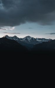 Preview wallpaper mountains, peaks, snow, clouds, dark