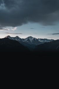 Preview wallpaper mountains, peaks, snow, clouds, dark