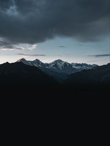 Preview wallpaper mountains, peaks, snow, clouds, dark