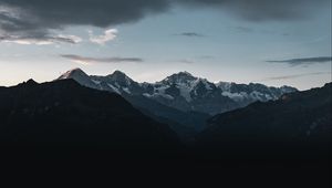 Preview wallpaper mountains, peaks, snow, clouds, dark