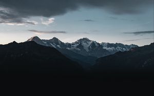 Preview wallpaper mountains, peaks, snow, clouds, dark