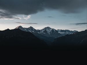 Preview wallpaper mountains, peaks, snow, clouds, dark