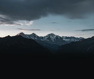 Preview wallpaper mountains, peaks, snow, clouds, dark