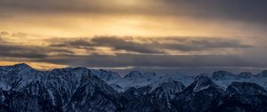 Preview wallpaper mountains, peaks, snowy, sky, clouds, overcast