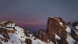 Preview wallpaper mountains, peaks, snowy, birds