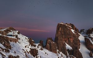 Preview wallpaper mountains, peaks, snowy, birds