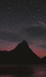 Preview wallpaper mountains, peaks, stars, starfall, night