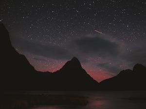 Preview wallpaper mountains, peaks, stars, starfall, night