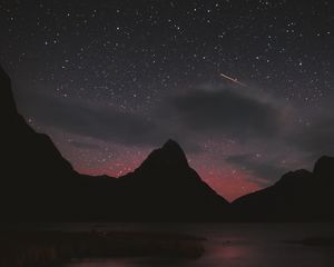 Preview wallpaper mountains, peaks, stars, starfall, night