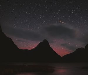 Preview wallpaper mountains, peaks, stars, starfall, night