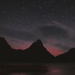 Preview wallpaper mountains, peaks, stars, starfall, night