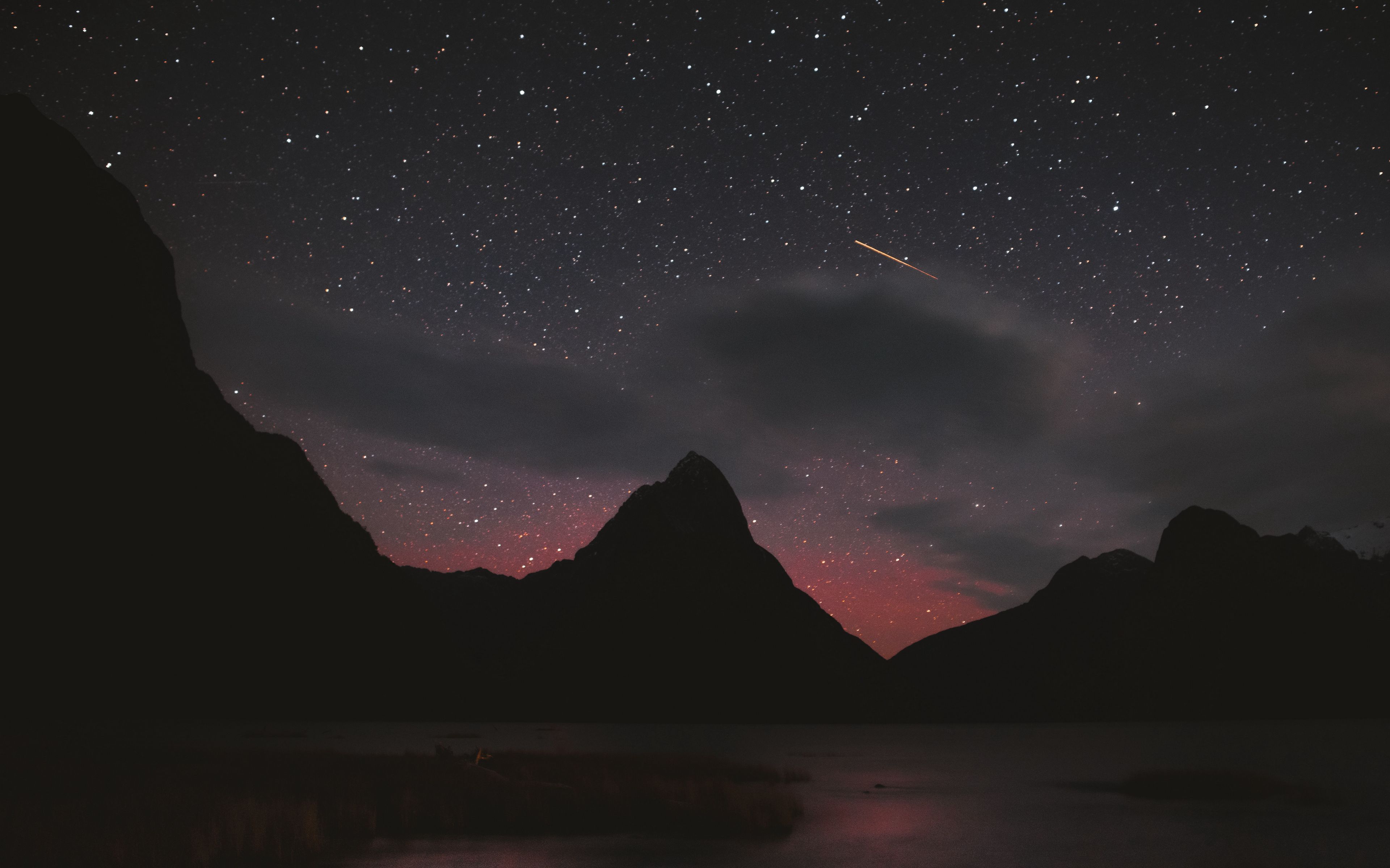 Download wallpaper 3840x2400 mountains, peaks, stars, starfall, night