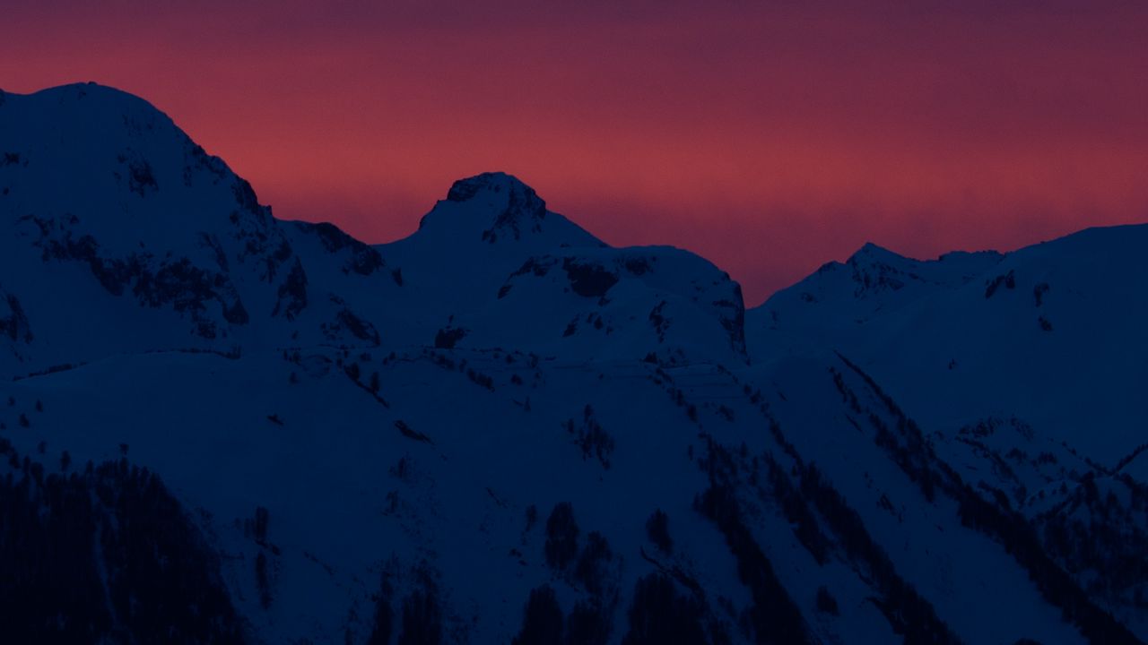 Wallpaper mountains, peaks, sunset, night, snow, dark