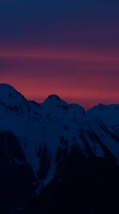 Preview wallpaper mountains, peaks, sunset, night, snow, dark