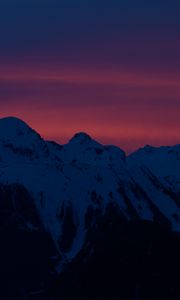 Preview wallpaper mountains, peaks, sunset, night, snow, dark