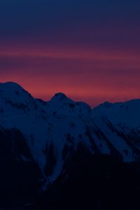 Preview wallpaper mountains, peaks, sunset, night, snow, dark