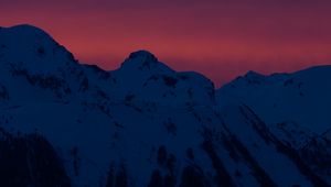 Preview wallpaper mountains, peaks, sunset, night, snow, dark