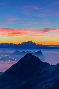 Preview wallpaper mountains, peaks, sunset, distance