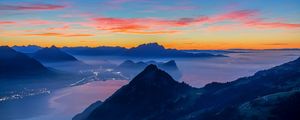 Preview wallpaper mountains, peaks, sunset, distance