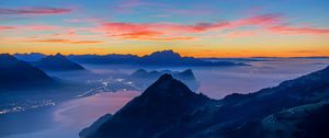 Preview wallpaper mountains, peaks, sunset, distance