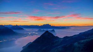 Preview wallpaper mountains, peaks, sunset, distance