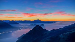 Preview wallpaper mountains, peaks, sunset, distance