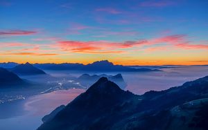 Preview wallpaper mountains, peaks, sunset, distance