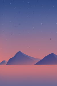 Preview wallpaper mountains, peaks, sunset, birds, purple, art