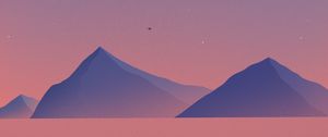 Preview wallpaper mountains, peaks, sunset, birds, purple, art