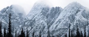 Preview wallpaper mountains, peaks, trees, clouds, landscape