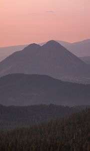 Preview wallpaper mountains, peaks, trees, dusk