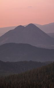 Preview wallpaper mountains, peaks, trees, dusk