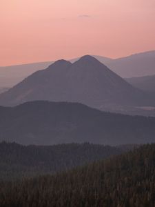 Preview wallpaper mountains, peaks, trees, dusk