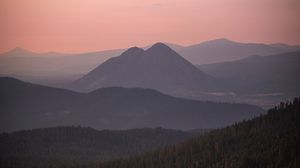 Preview wallpaper mountains, peaks, trees, dusk