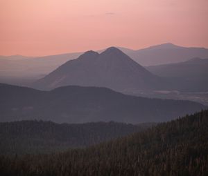 Preview wallpaper mountains, peaks, trees, dusk