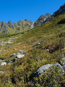 Preview wallpaper mountains, piedmont, grass, nature, landscape