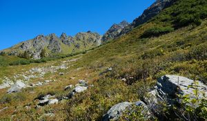 Preview wallpaper mountains, piedmont, grass, nature, landscape