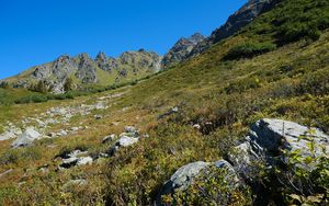 Preview wallpaper mountains, piedmont, grass, nature, landscape