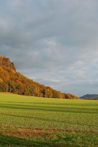 Preview wallpaper mountains, plain, clouds, grass, green, trees, shadow