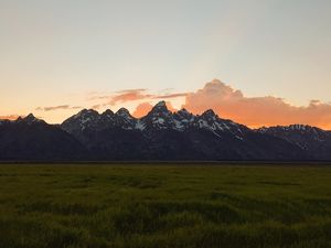 Preview wallpaper mountains, plain, landscape, peaks, twilight