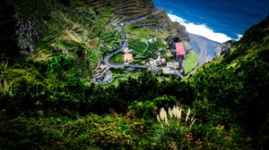 Preview wallpaper mountains, plants, relief, roofs, view