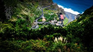 Preview wallpaper mountains, plants, relief, roofs, view