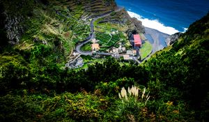 Preview wallpaper mountains, plants, relief, roofs, view