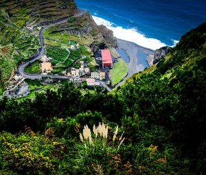 Preview wallpaper mountains, plants, relief, roofs, view