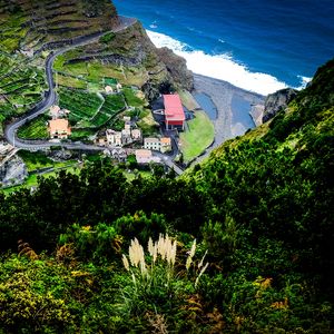 Preview wallpaper mountains, plants, relief, roofs, view