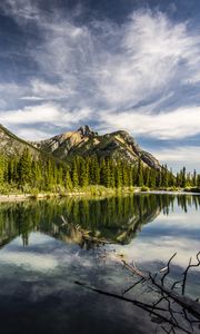 Preview wallpaper mountains, pond, landscape, nature, canada