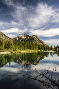 Preview wallpaper mountains, pond, landscape, nature, canada