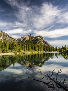 Preview wallpaper mountains, pond, landscape, nature, canada