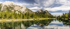 Preview wallpaper mountains, pond, landscape, nature, canada