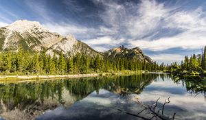 Preview wallpaper mountains, pond, landscape, nature, canada